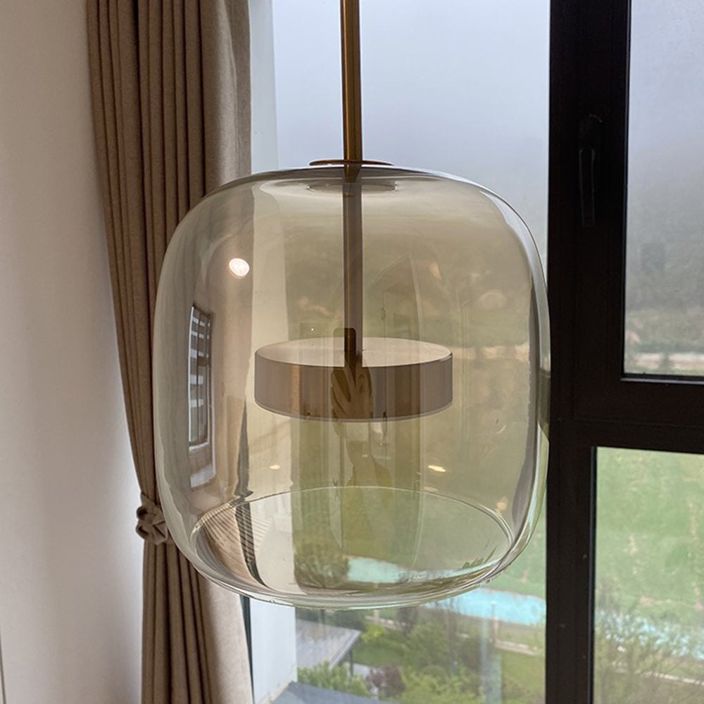 AmberGlow - Retro LED Pendant Ceiling Lights with Gold Metal and Glass