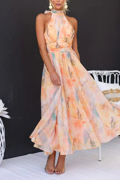 Halter Neck Midi Dress Women – Fitted Waistband & A-Line Silhouette