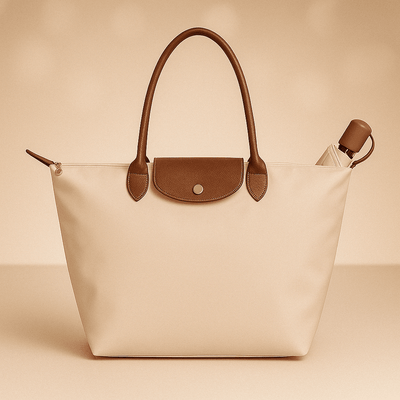 Tote Bag with Leather Handles and Waterproof Lining