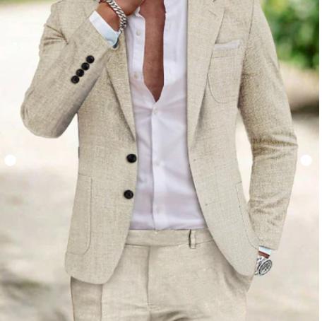 Men's stylish slim-fit linen suit for formal occasions