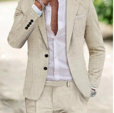 Men's stylish slim-fit linen suit for formal occasions