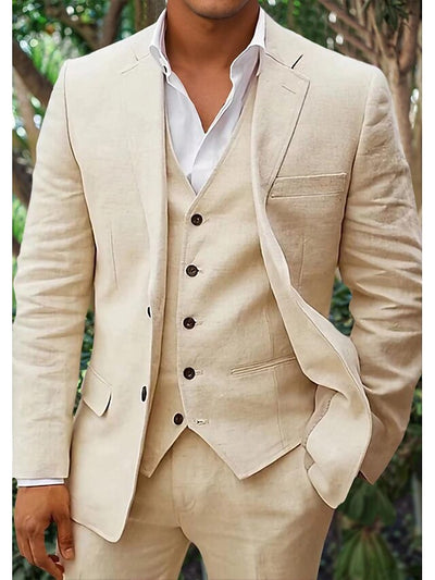Three-piece linen set for men: blazer, vest, and trousers | Lightweight, breathable & stylish