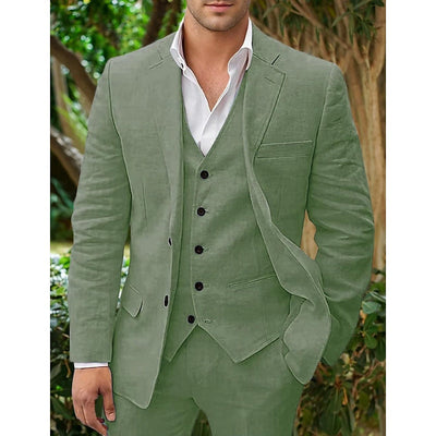 Three-piece linen set for men: blazer, vest, and trousers | Lightweight, breathable & stylish
