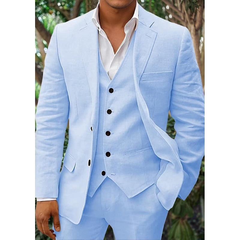 Three-piece linen set for men: blazer, vest, and trousers | Lightweight, breathable & stylish
