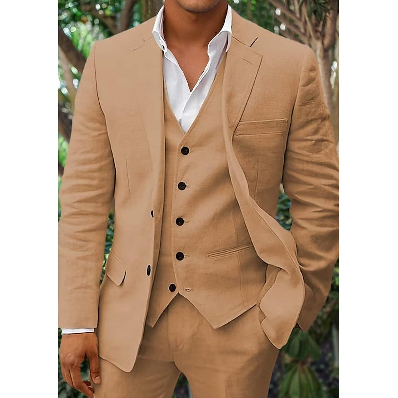 Three-piece linen set for men: blazer, vest, and trousers | Lightweight, breathable & stylish
