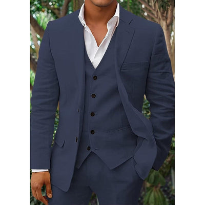 Three-piece linen set for men: blazer, vest, and trousers | Lightweight, breathable & stylish