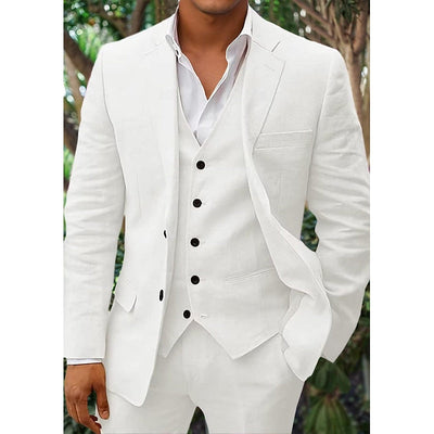 Three-piece linen set for men: blazer, vest, and trousers | Lightweight, breathable & stylish